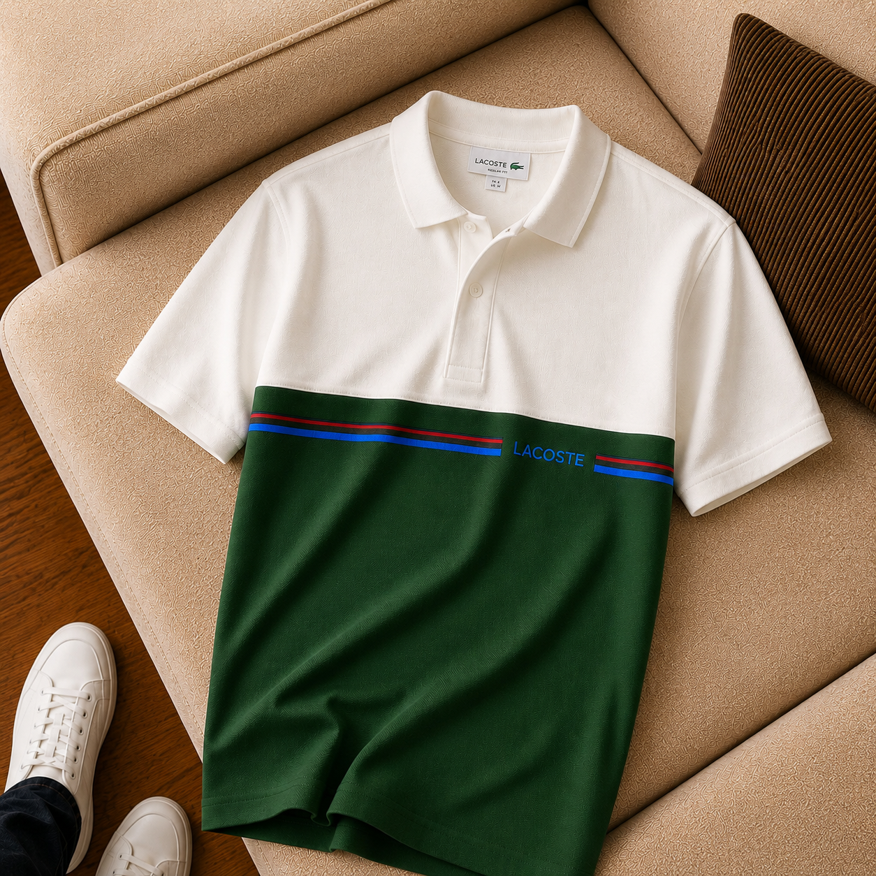 "Lacoste" Polo Yaka Yeşil-Beyaz Erkek Tişört