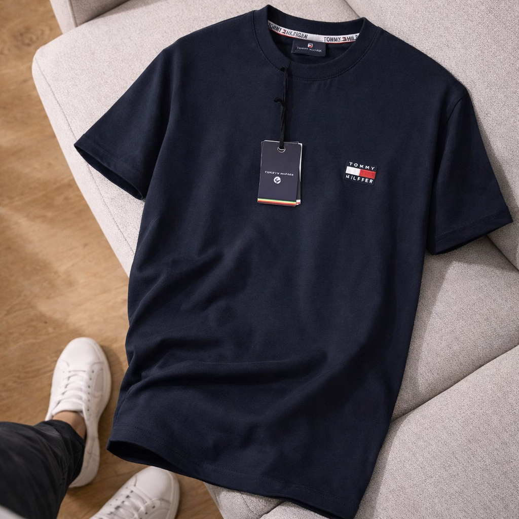 Tommy Hilfiger Bisiklet Yaka Nakışlı Lacivert Premium T-Shirt