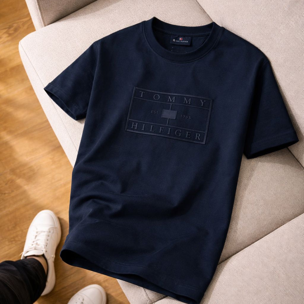 Tommy Hilfiger Bisiklet Yaka Kabartma Logo Lacivert Premium T-Shirt