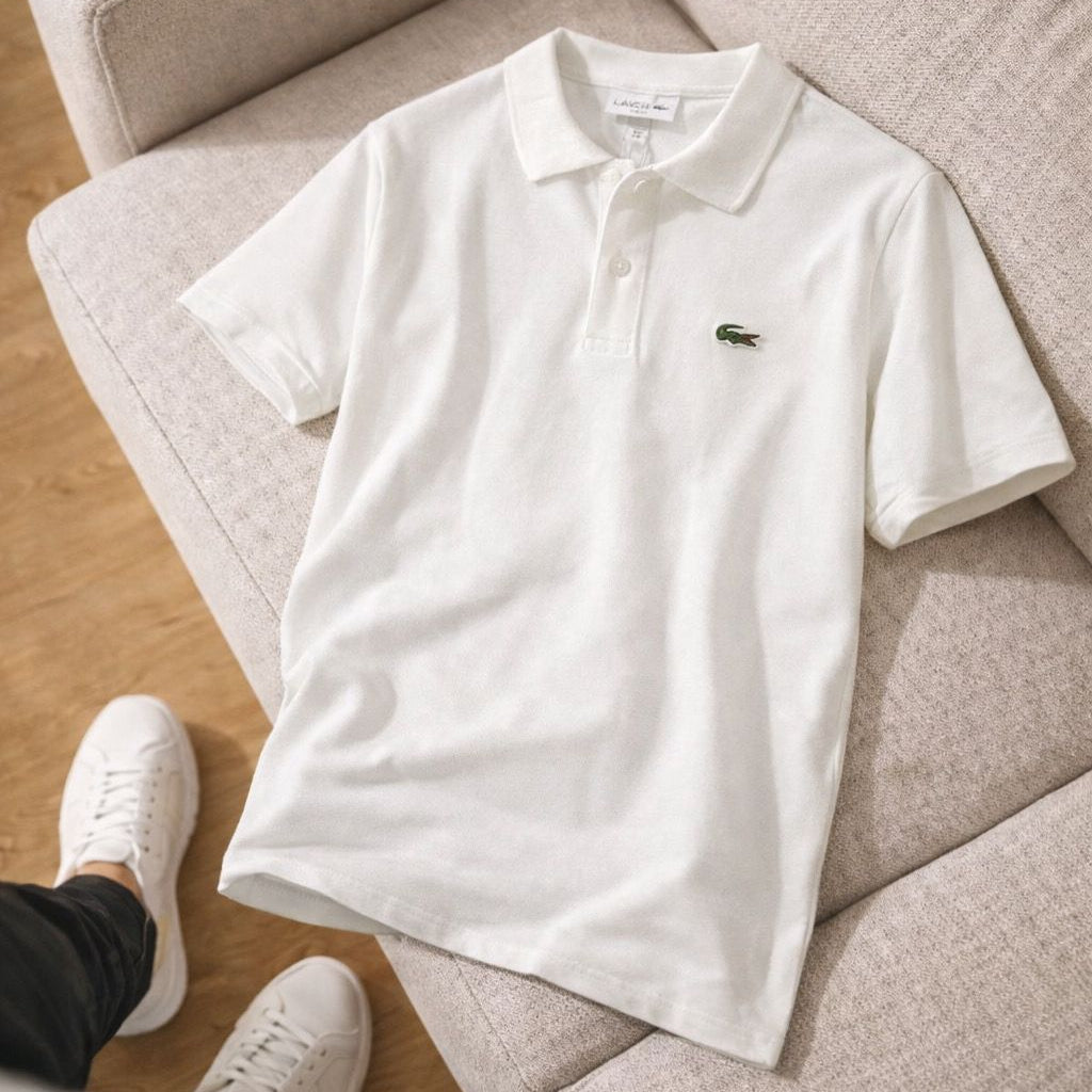 Lacoste Erkek Polo Yaka Klasik Fit Basic Yakalı Tişört Beyaz