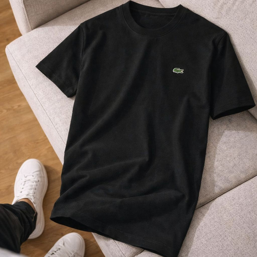 Lacoste Erkek Bisiklet Yaka Basic Nakışlı Tişört Siyah
