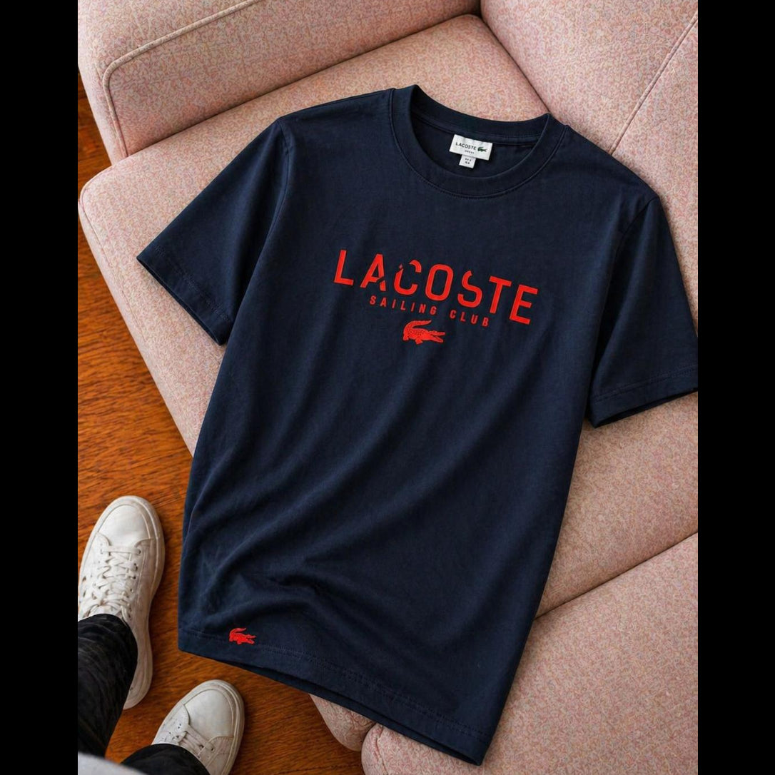 Lacoste Sailing Club Baskılı Lacivert Bisiklet Yaka Erkek T-Shirt – Premium Pamuk Regular Fit