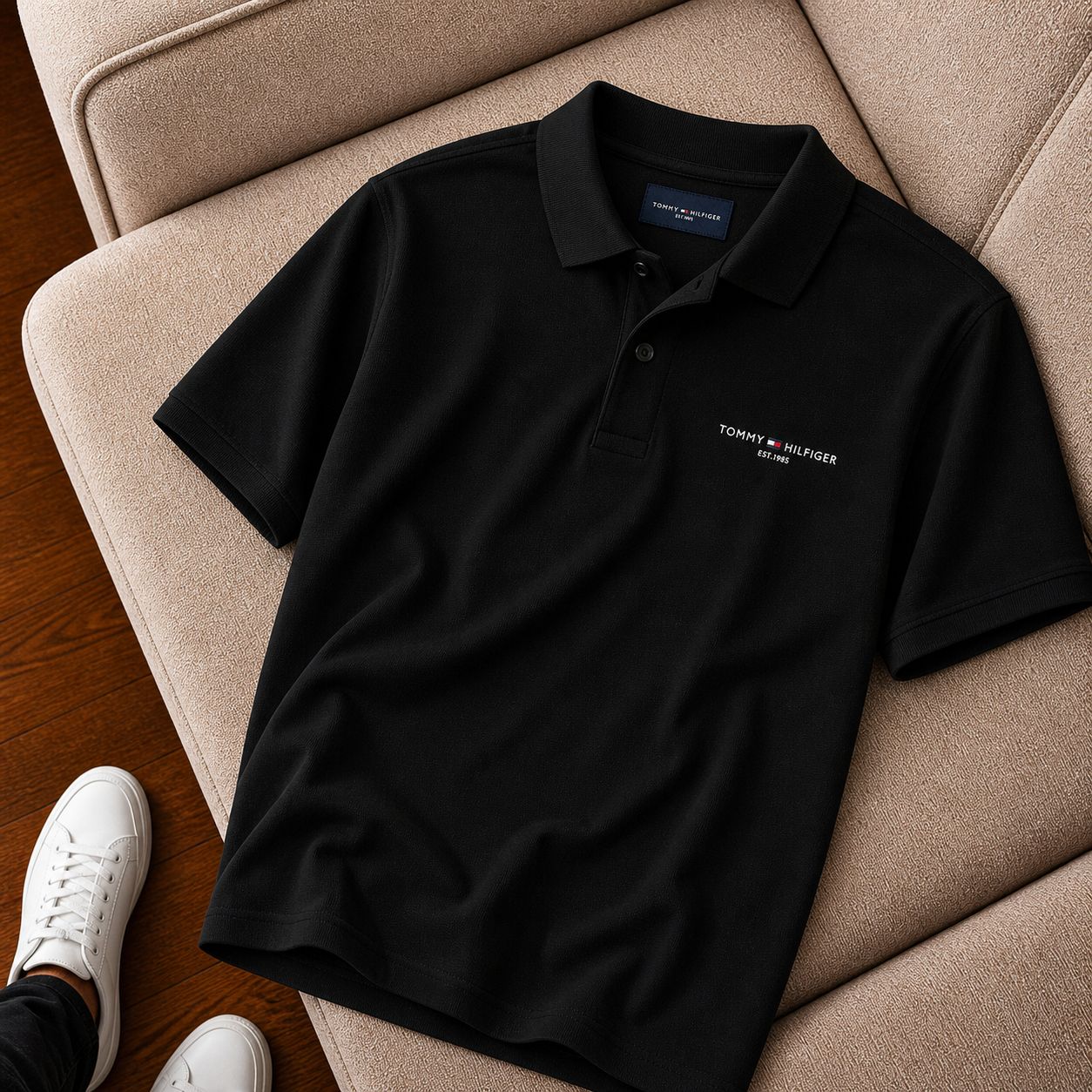 "Tommy Hilfiger" Polo Yaka Siyah Basic Tişört