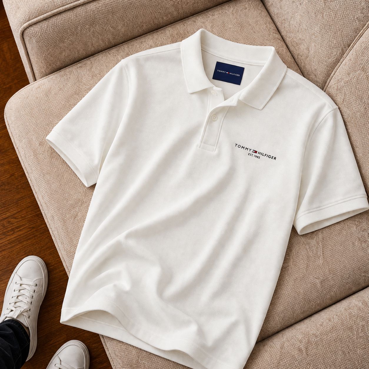 "Tommy Hilfiger" Polo Yaka Beyaz Basic Tişört