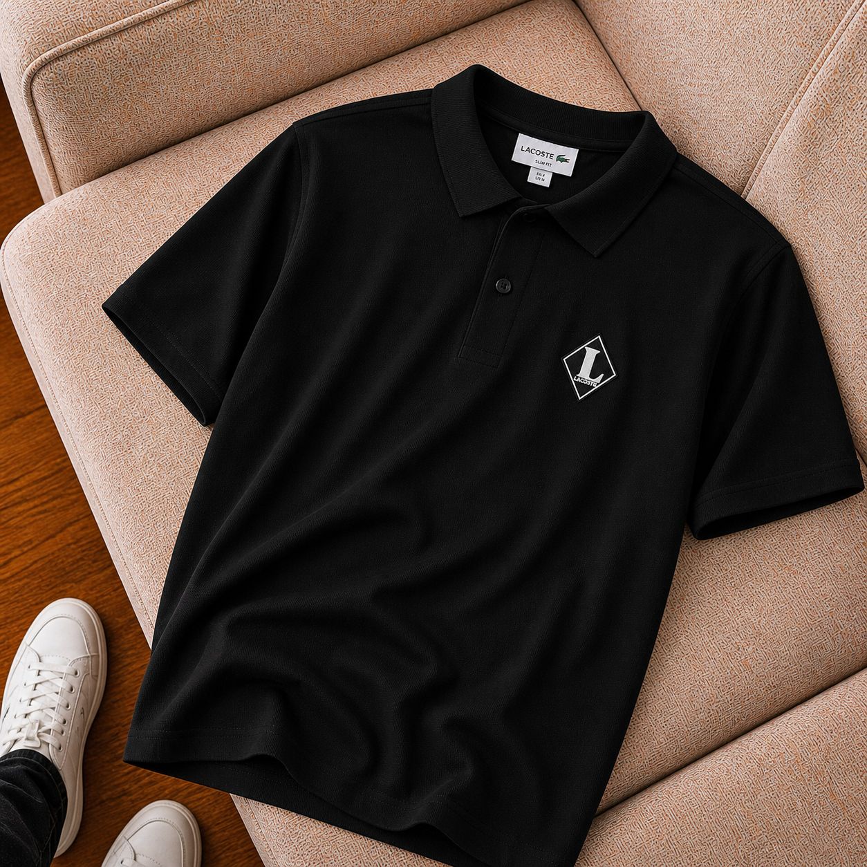 "Lacoste" Polo Yaka Siyah Logo Detaylı Tişört