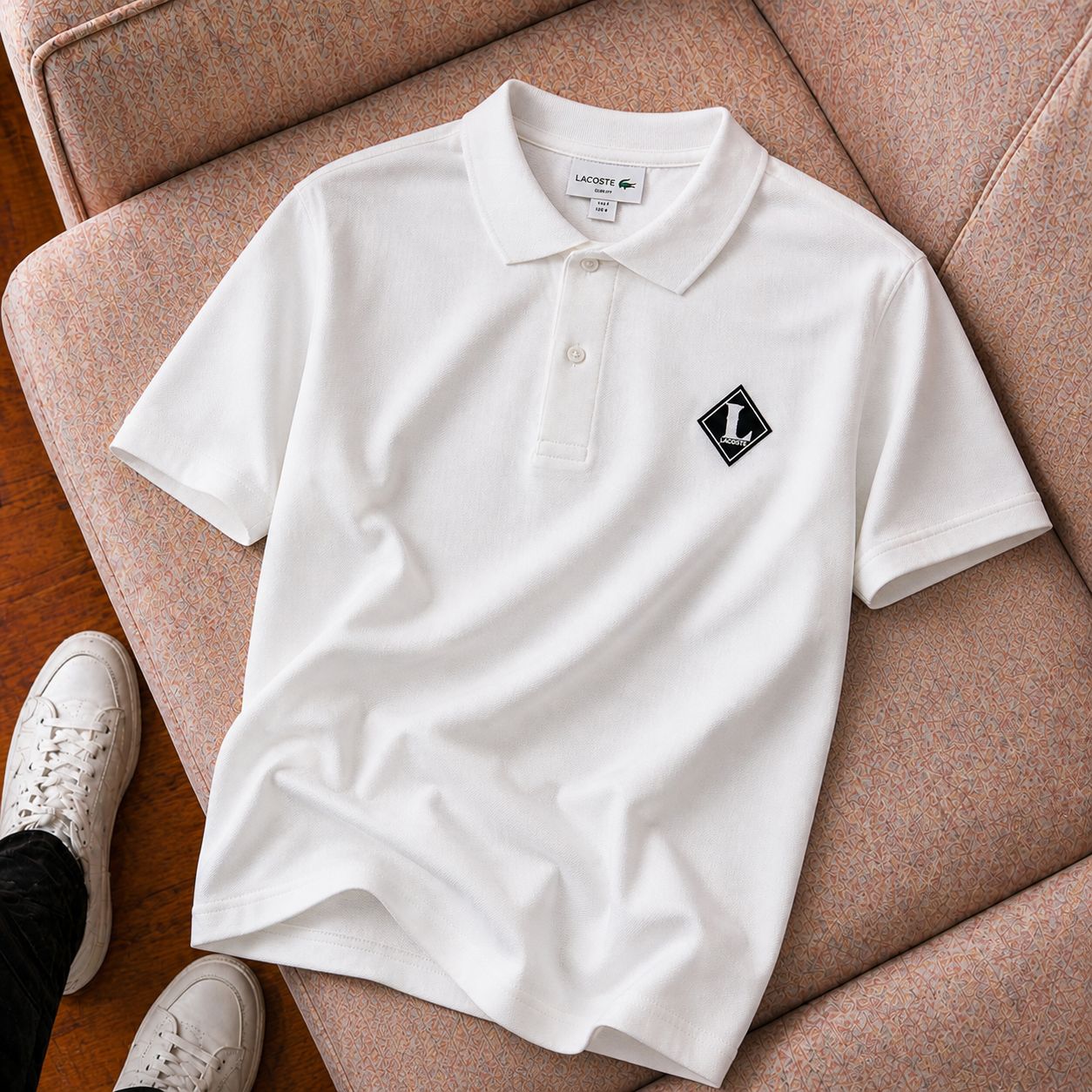 "Lacoste" Polo Yaka Beyaz Logo Detaylı Tişört