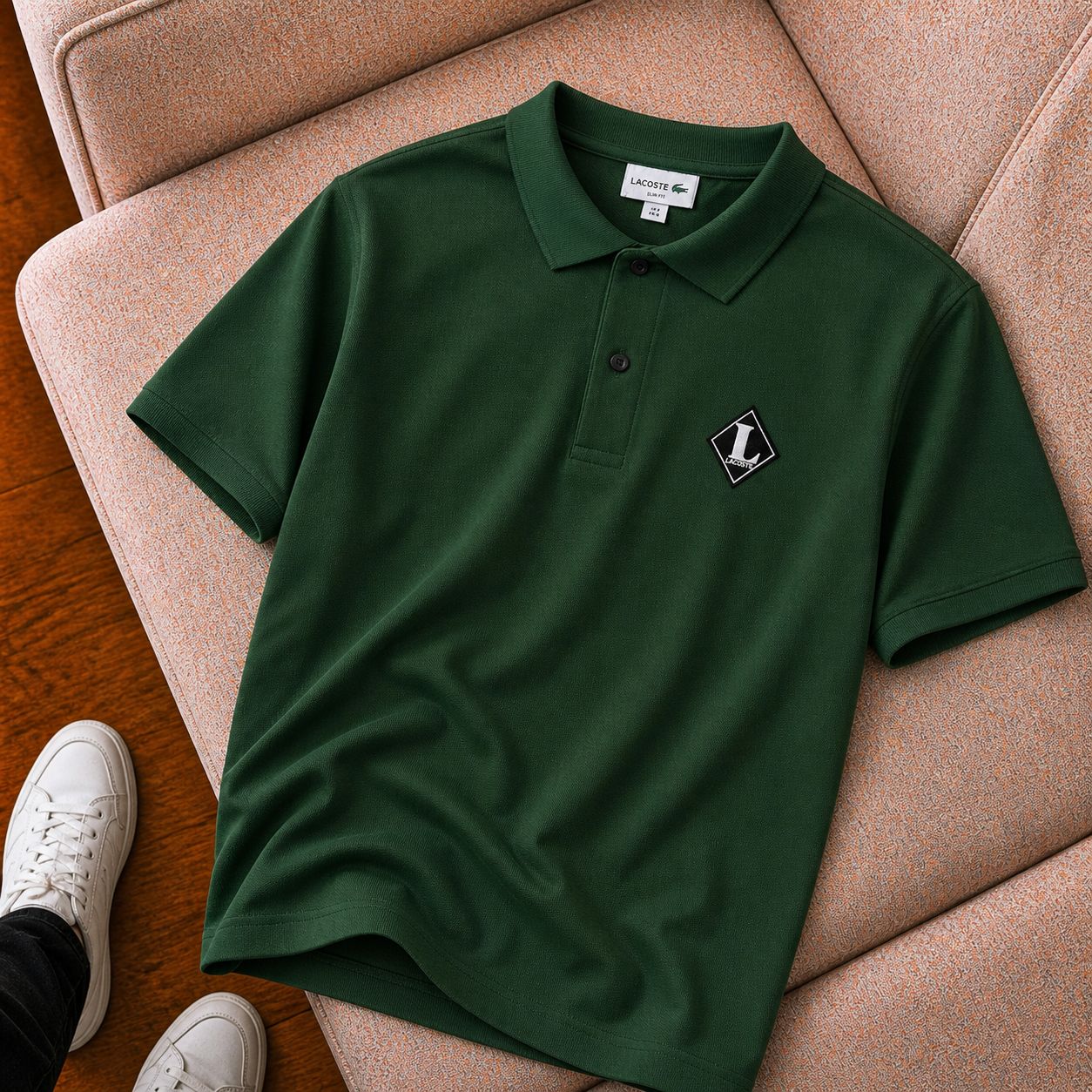 "Lacoste" Polo Yaka Koyu Yeşil Logo Detaylı Tişört