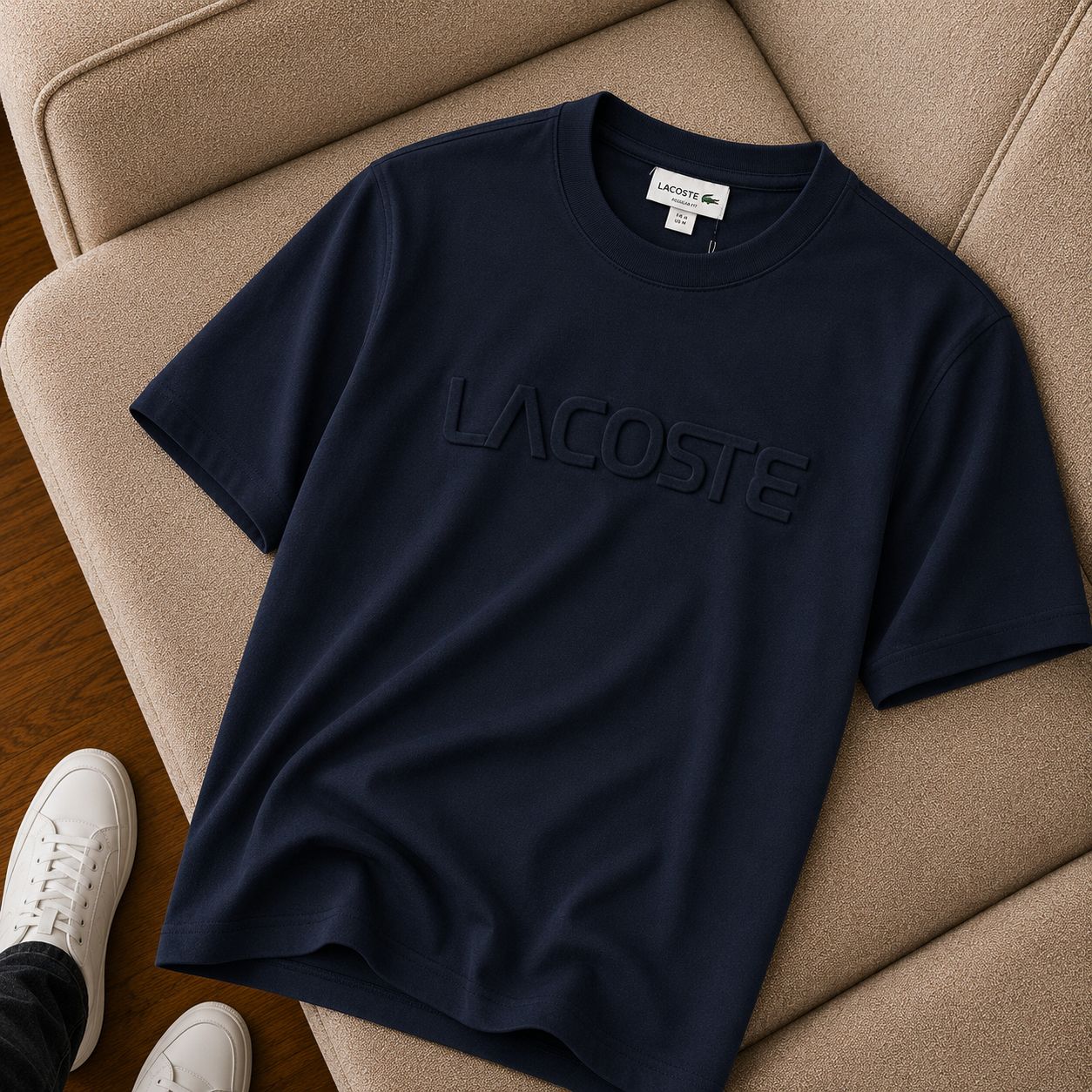 "Lacoste" Bisiklet Yaka Lacivert Kabartma Logo Tişört