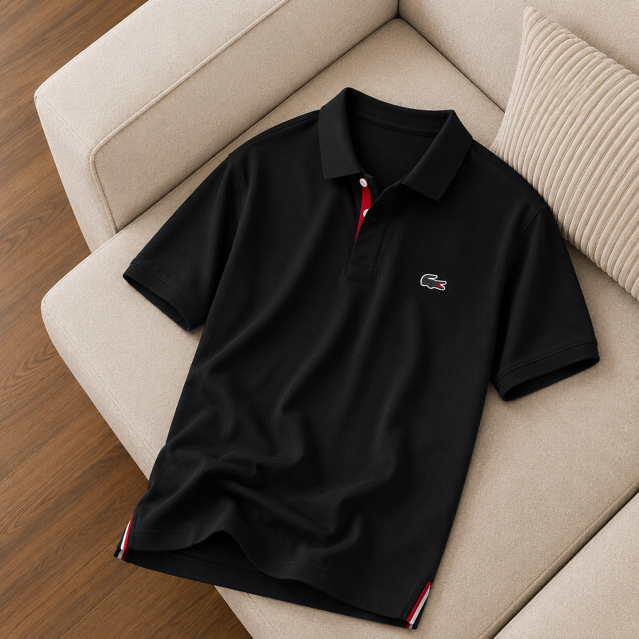 “LACOSTE” Nakış Logo Polo Yaka Erkek Tişört – Siyah